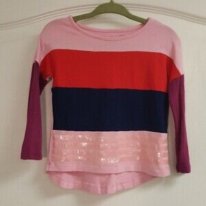 Design History Sequin Stripe Pink Blue Hi Lo Shirt